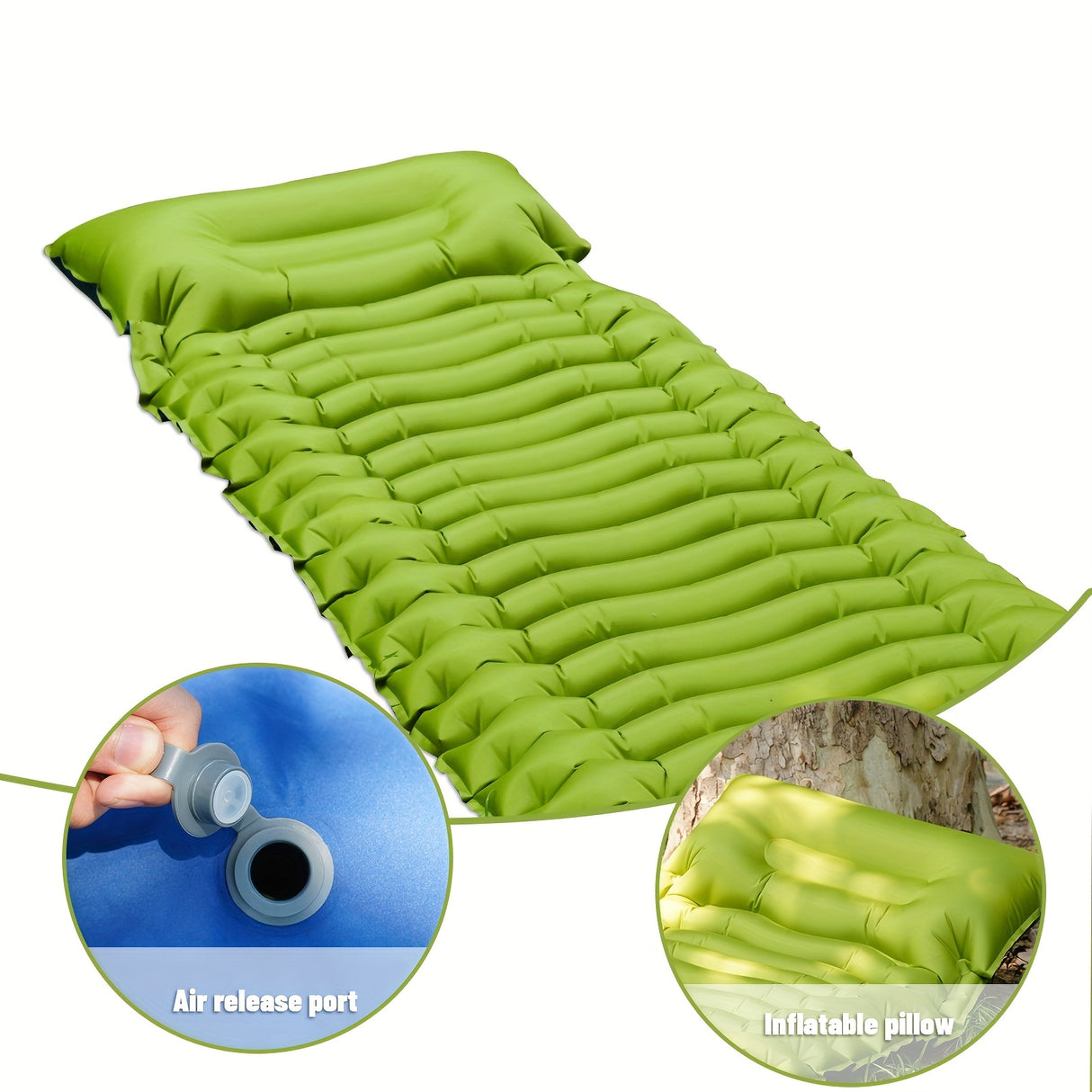[Portable Camping Bed] Lightweight 1-Person Portable Inflatable Camping Bed | Compact Self-Inflating Outdoor Sleeping Pad with Non-Slip Base, Easy Setup for Camping, Travel, Backyard, Durable Fabric