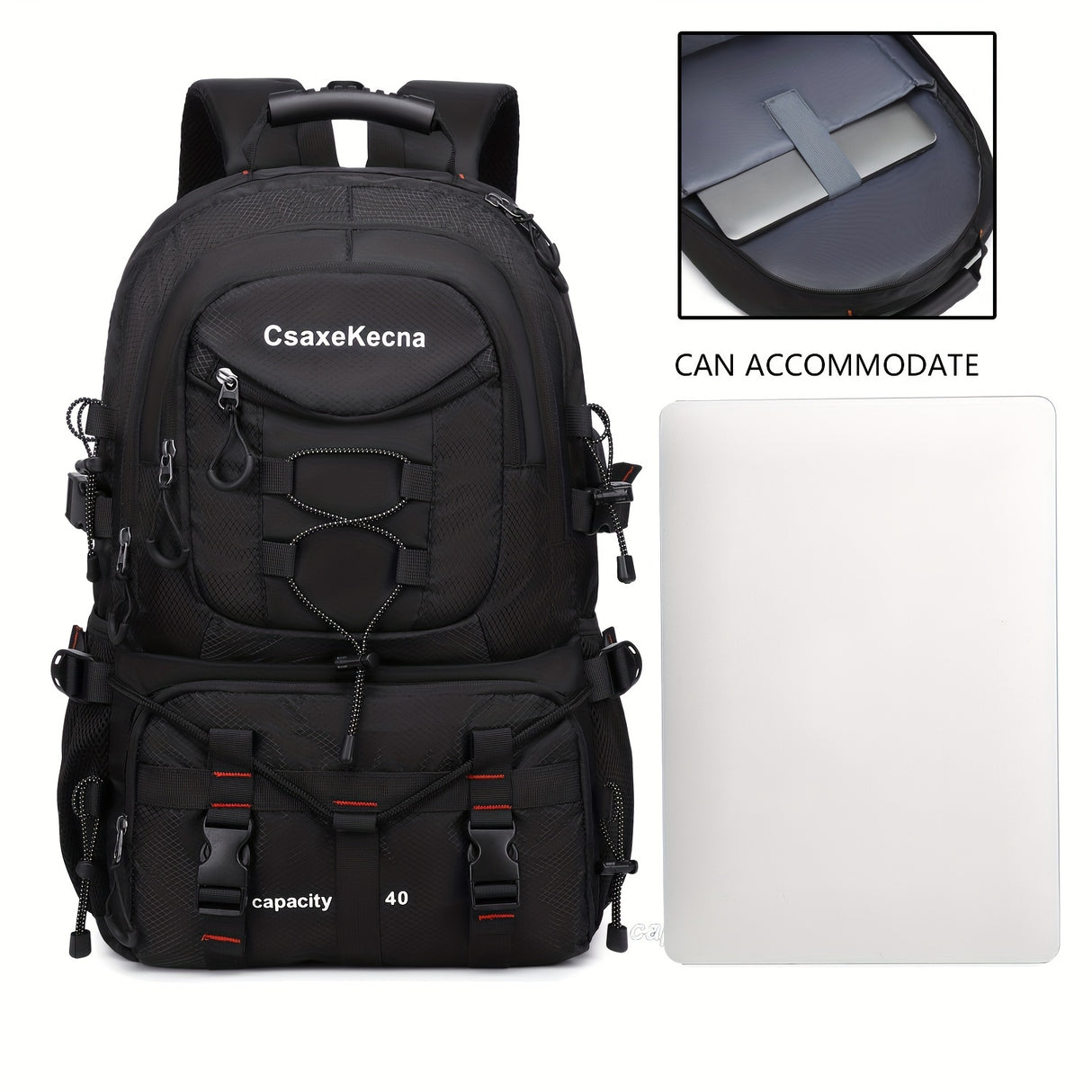 [40L CsakeKecna Backpack] CsakeKecna 40L Lightweight Hiking Backpack | Large Capacity Travel Climbing Rucksack with Laptop Compartment, USB Powered, Adjustable Straps, Zip Closure, Polyester Lining - Solid Color for Men and W
