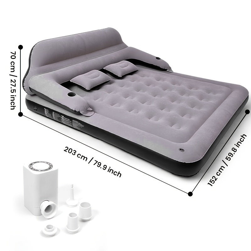 [Automatic Inflatable Mattress] Automatic Double Bed Inflatable Mattress with Backrest Pillow | Portable Air Cushion Outdoor Camping Home Inflatable Mattress Bed with Inflatable Pump