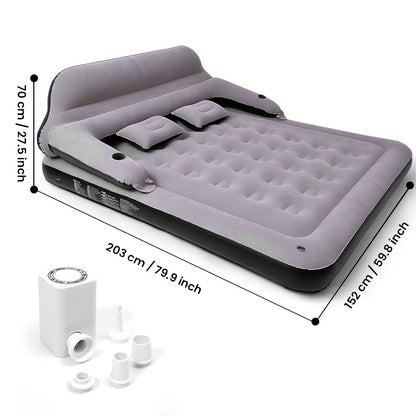 [Automatic Inflatable Mattress] Automatic Double Bed Inflatable Mattress with Backrest Pillow | Portable Air Cushion Outdoor Camping Home Inflatable Mattress Bed with Inflatable Pump