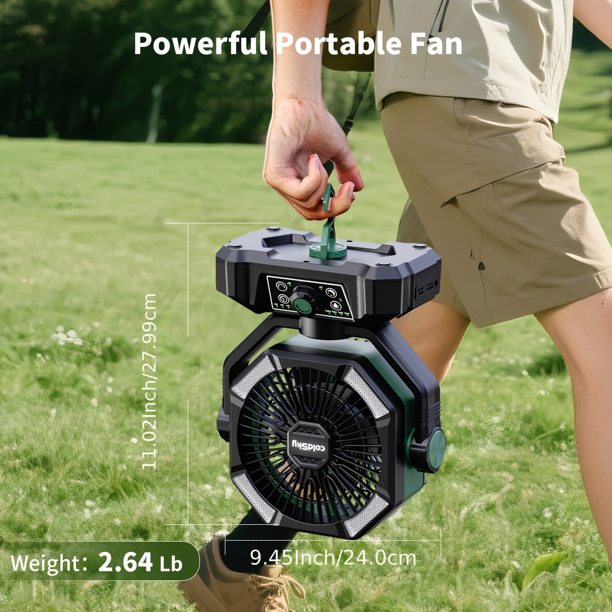 20000mAh Battery Powered Camping Fan - Dual Motor, 8-Speed Remote Control & 4 LED Lanterns, Portable Outdoor Fan with Tent Hook for Camping, Blackouts, Construction Sites