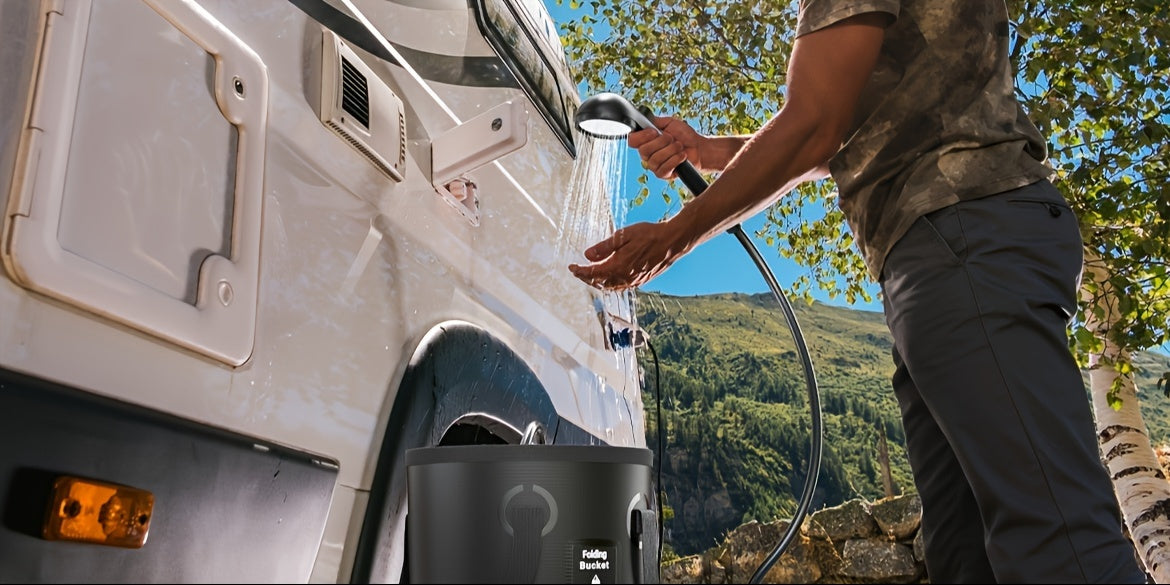 [Portable Shower] 6000mAh Portable Camping Shower | 5 Gallon Foldable Bucket & Filtered Shower Head - Battery/USB Powered Outdoor Shower for Hiking, Beach, Travel, Pet Bath, Car Washing, Surf & Boat Cleaning, Highquality Comp