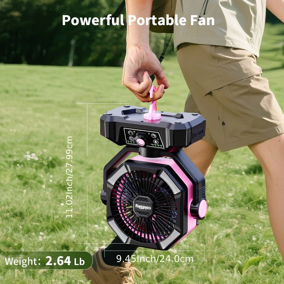 20000mAh Battery Powered Camping Fan - Dual Motor, 8-Speed Remote Control & 4 LED Lanterns, Portable Outdoor Fan with Tent Hook for Camping, Blackouts, Construction Sites