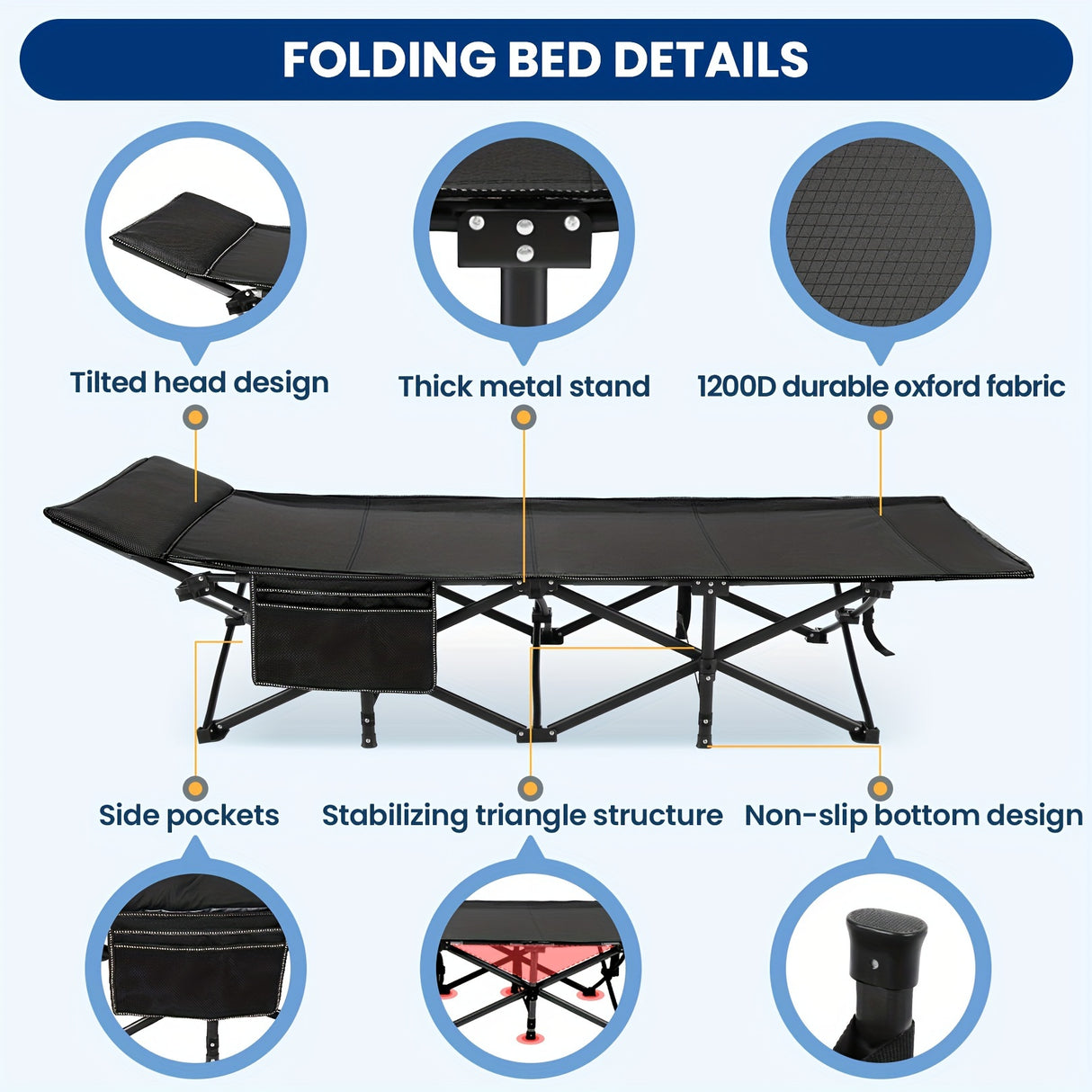 Camping Sleeping Cots with cotton-padded/Velvet Mattress, 900lbs Double Layer Oxford Portable Folding Cots for Garden, Camping, Hiking, Outdoor, Home, Office, Lightweight, Stable, Durable