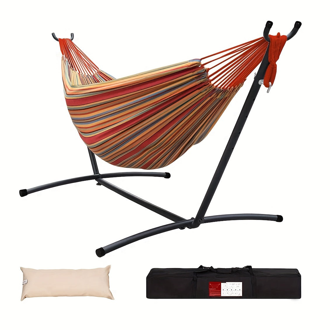 Lazy Daze Hammocks Double Hammock with Space Saving Steel Stand Includes Portable Carrying Case and Head Pillow, 450 Pounds Capacity