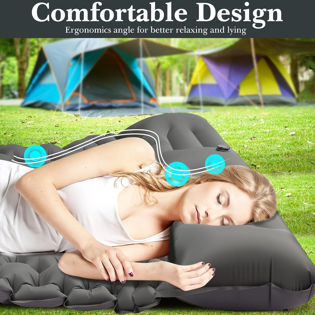 Portable 2-Person Waterproof TPU Coated Camping Air Mattress - Inflatable Bed with Built-in Pump, Compact Sleeping Pad, Carry Bag, and Repair Kit for Outdoor Camping, Hiking, Backpacking