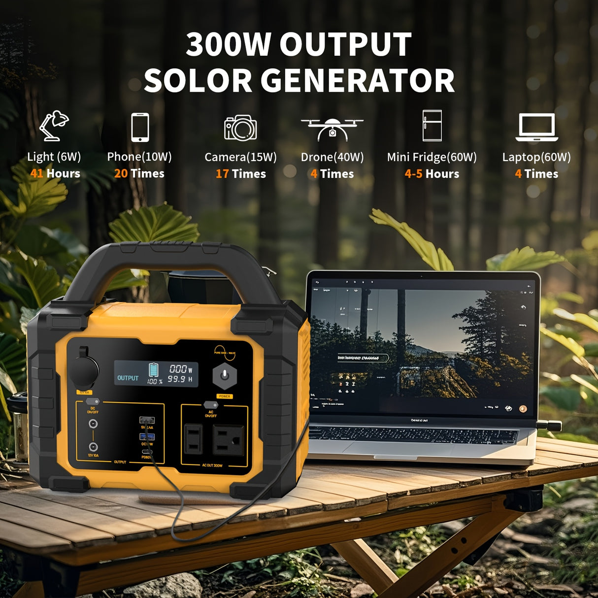 300W/294Wh Portable Power Station with Foldable Solar Panel (100W), 294Wh Solar Generator & 100W Solar Panel, Suitable for Family Emergency Outdoor Hunting Camping RV Trip