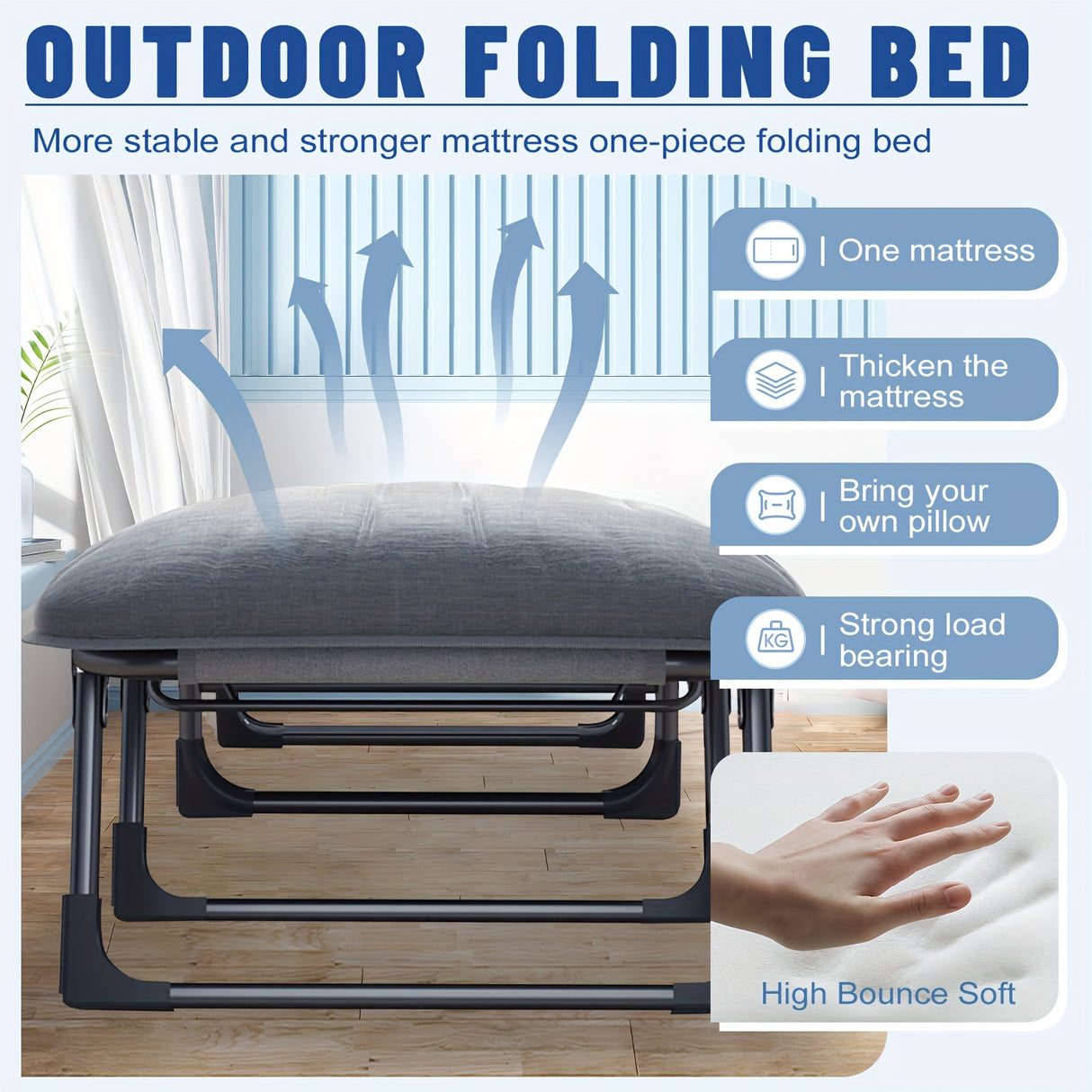 1pc Sleeping Cots For Adults, Portable & Foldable Bed With Mattress And Pillow, Heavy Duty Sturdy Frame For Camping, Travel, Room, Office