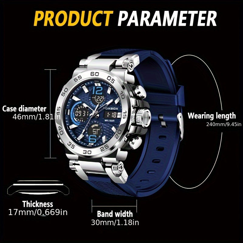 [Popular Choice] LIGE Watches for Men, 1968.5inch Clock Alarm LCD Dual Display Wristwatch