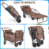 Collapsible Folding Wagon Cart, Convertible beach chair, Large Capacity Camping Wagon, Can hold up to 400 lbs, All Terrain Foldable Wagon, Heavy Duty Utility Wagon Cart For Grocery Outdoor Beach Gardening Shopping Fishing