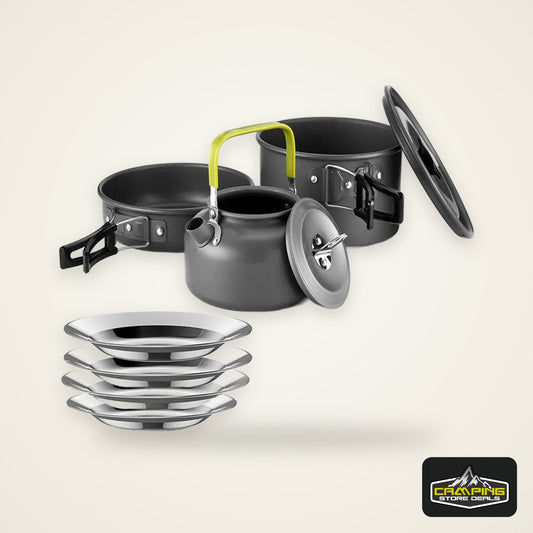 Camping Cooking Set Camping Cookware Travel Tableware Outdoor Picnic Set Teapot For 2-3 People Non-Stick Pots Assorted Sets