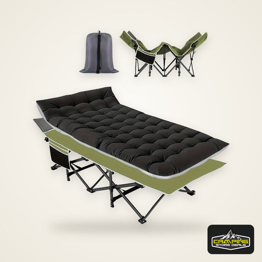 Camping Cots for Adults with Mattress, Chaise Lounges Folding Outdoor Camping Travel Cot with Pad 900LBS(Max Load), Lightweight, Stable, Durable Folding Bed with Carrying Bag