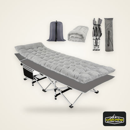 Camping Cots for Adults with Mattress, Chaise Lounges Folding Outdoor Camping Travel Cot with Pad 900LBS(Max Load), Lightweight, Stable, Durable Folding Bed with Carrying Bag