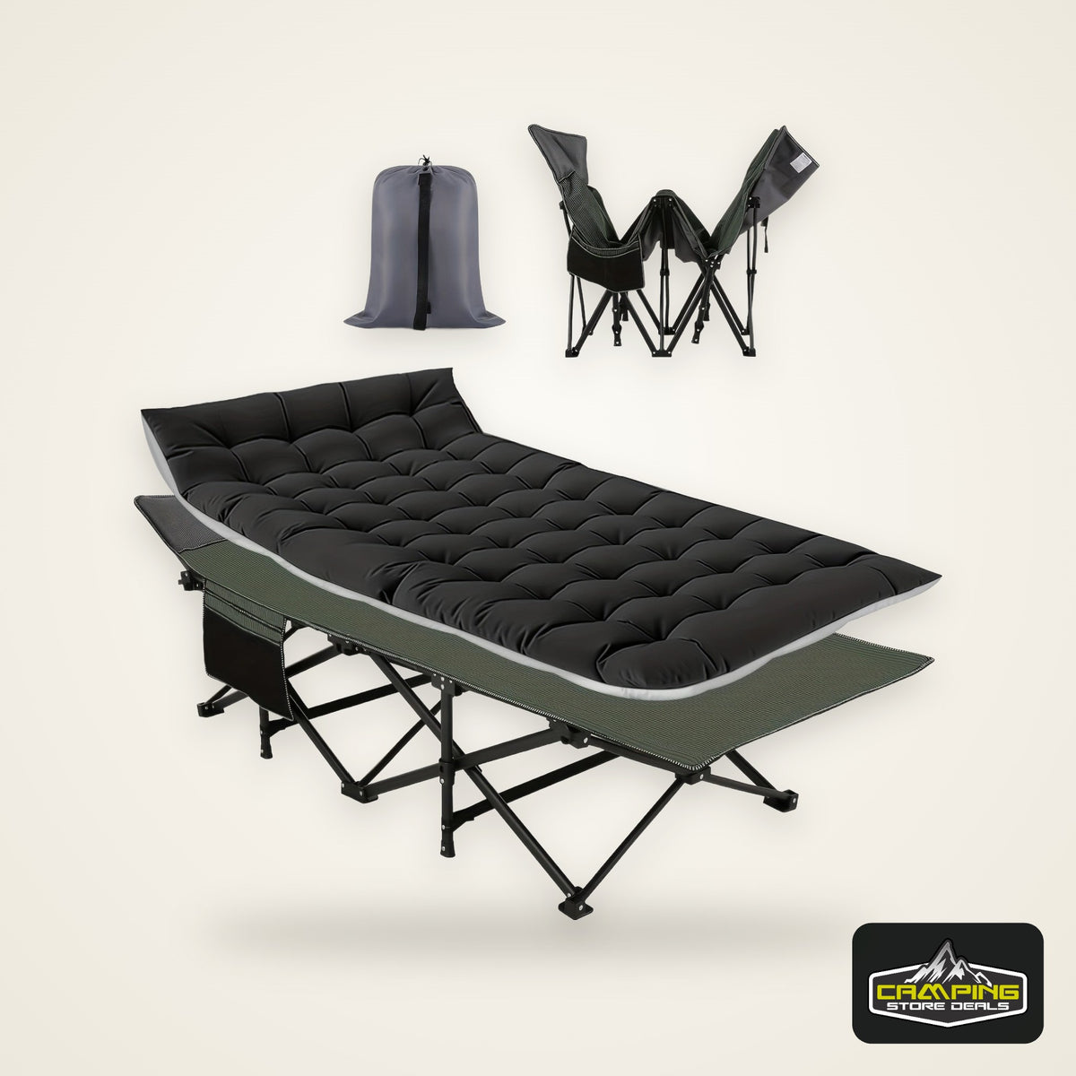 Camping Cots for Adults with Mattress, Chaise Lounges Folding Outdoor Camping Travel Cot with Pad 900LBS(Max Load), Lightweight, Stable, Durable Folding Bed with Carrying Bag