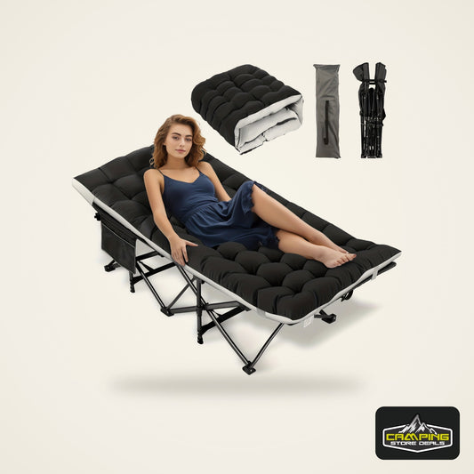 Camping Sleeping Cots with cotton-padded/Velvet Mattress, 900lbs Double Layer Oxford Portable Folding Cots for Garden, Camping, Hiking, Outdoor, Home, Office, Lightweight, Stable, Durable