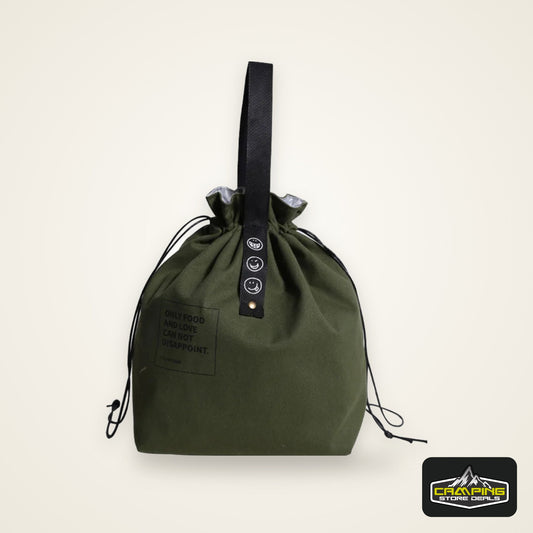 Canvas Folding Lunch Bag Portable Insulated Drawstring Closure Bento Cooler Tote For Work School Picnic Camping