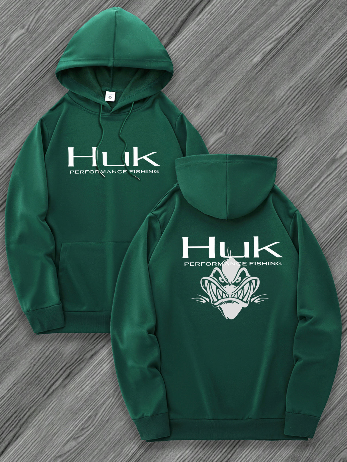 [Trendy Hooded Sweatshirt] HUK PERFORMANCE FISHING Men's Trendy Hooded Sweatshirt | Casual Drawstring Hoodie with Kangaroo Pocket, Geometric Design, All-Season Wear, Regular Fit