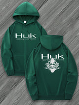 [Trendy Hooded Sweatshirt] HUK PERFORMANCE FISHING Men's Trendy Hooded Sweatshirt | Casual Drawstring Hoodie with Kangaroo Pocket, Geometric Design, All-Season Wear, Regular Fit