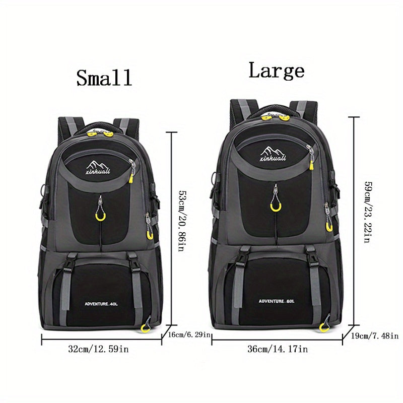 OGEHUAFEE 40L Adventure Backpack - Black with Yellow Accents, Adjustable Straps, Multiple Compartments, Durable Nylon, Ideal for Hiking, Travel, and Everyday Use, Travel Gear | Adjustable Strap Backpack | Durable Zippers