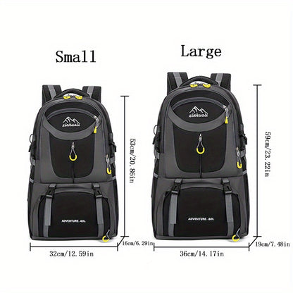 OGEHUAFEE 40L Adventure Backpack - Black with Yellow Accents, Adjustable Straps, Multiple Compartments, Durable Nylon, Ideal for Hiking, Travel, and Everyday Use, Travel Gear | Adjustable Strap Backpack | Durable Zippers