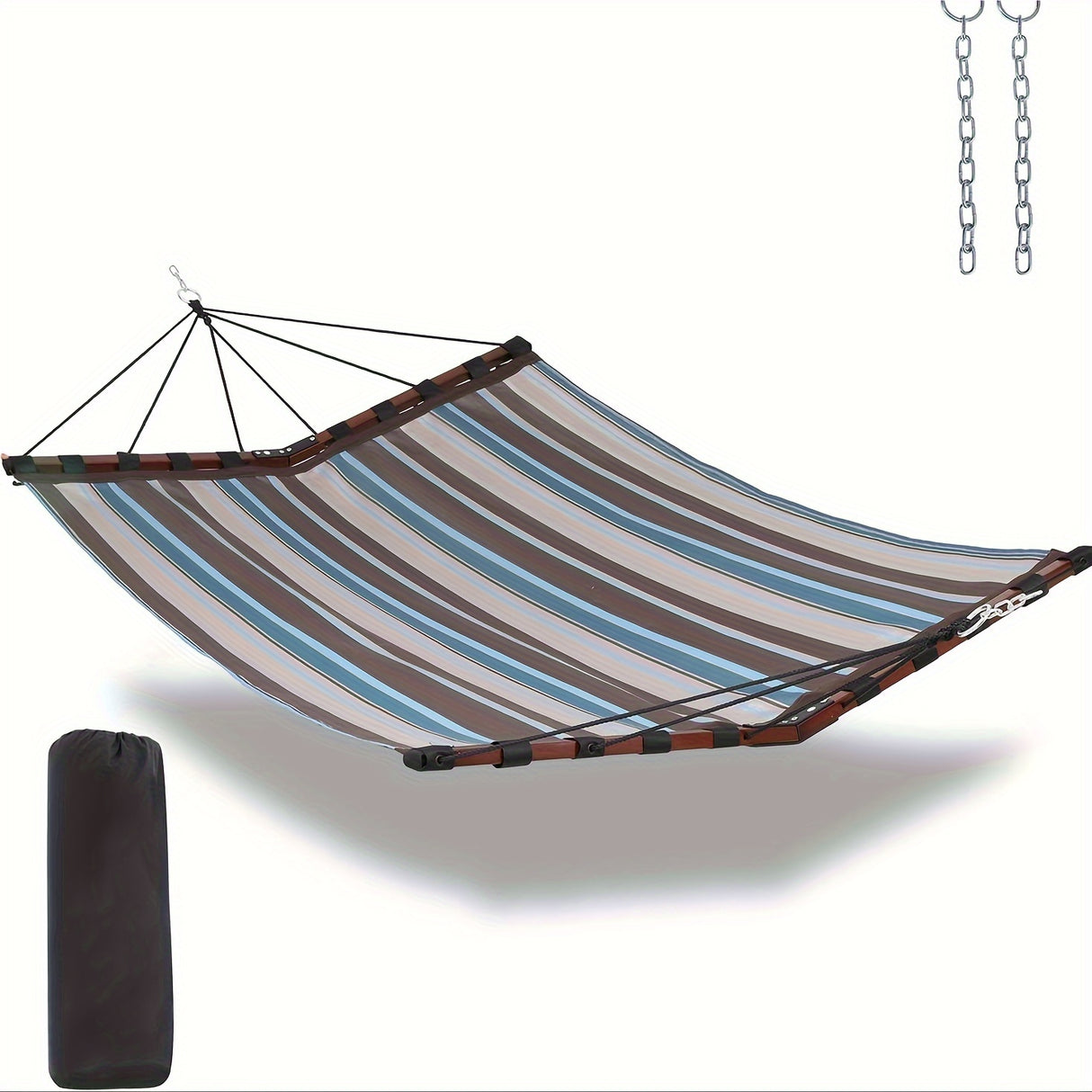 Deluxe 12ft 2-Person Beige Hammock with V-Shaped Hardwood Spreader Bar & Durable Nylon Rope - 450LB Capacity, Quick-Dry Fabric for Patio, Garden, Backyard, Beach & Poolside Relaxation, Hammocks for Outside