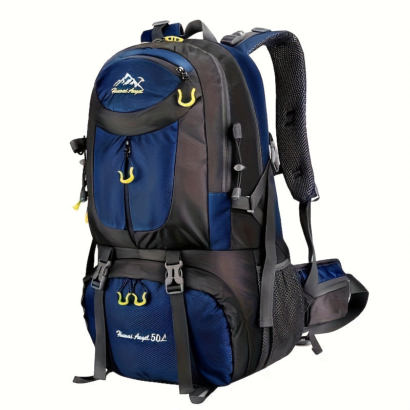Universal Climbing Backpack, Lightweight Travel, Multifunctional, Hiking, Alphabet Pattern, Hard Shell, Black, with Zipper Closure, Hip Adjustment, Nylon Fabric, Utility Pocket, Cord Embellishment, Wipe with Damp Cloth, for L