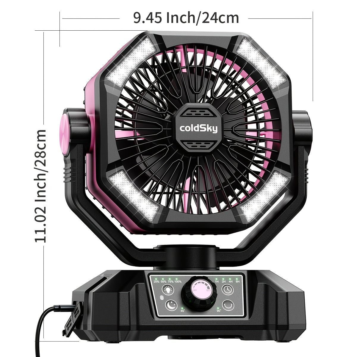 20000mAh Battery Powered Camping Fan - Dual Motor, 8-Speed Remote Control & 4 LED Lanterns, Portable Outdoor Fan with Tent Hook for Camping, Blackouts, Construction Sites