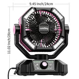 20000mAh Battery Powered Camping Fan - Dual Motor, 8-Speed Remote Control & 4 LED Lanterns, Portable Outdoor Fan with Tent Hook for Camping, Blackouts, Construction Sites