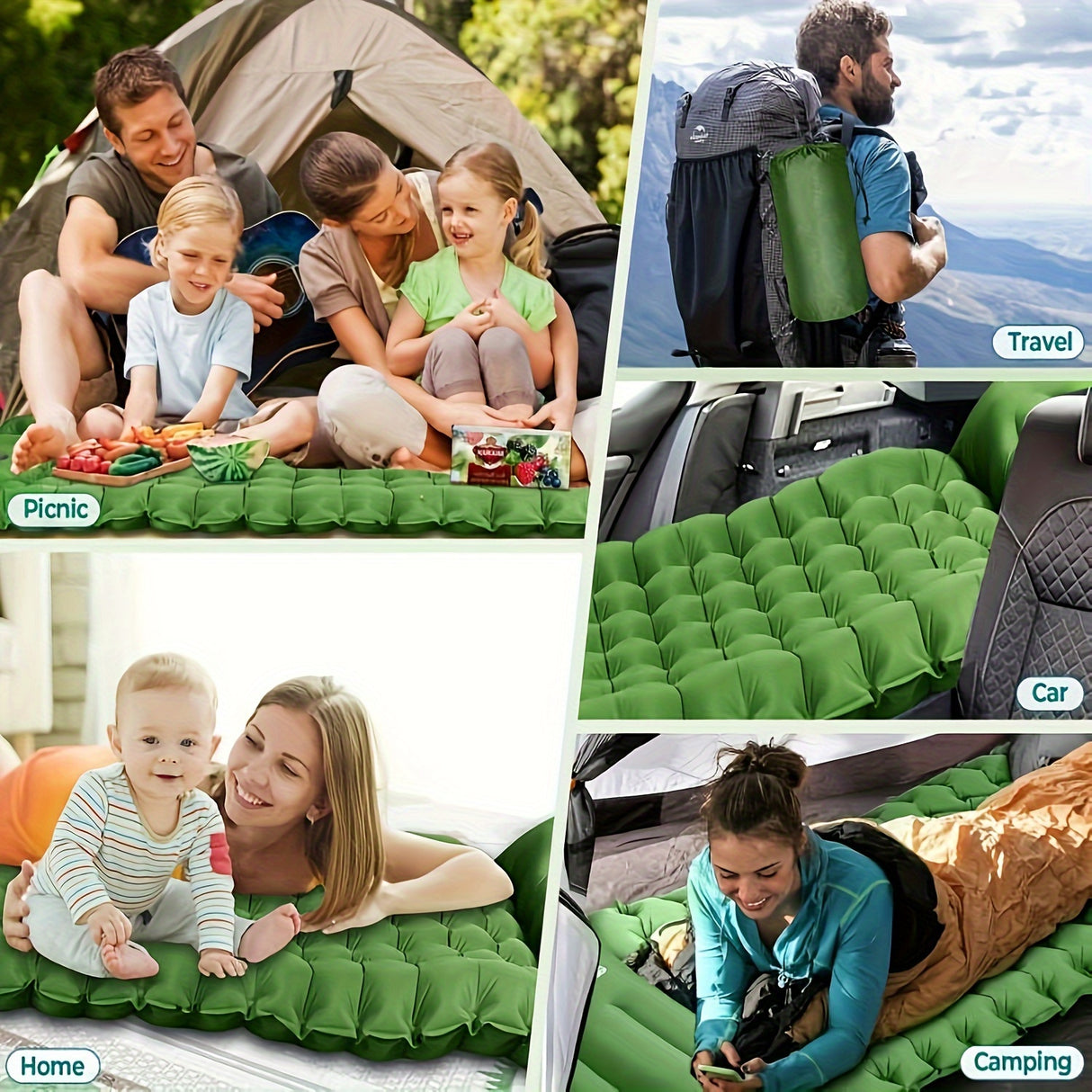 4-Inch Thick Self-Inflating Camping Air Mattress - Ultralight Sleeping Pad with Built-in Foot Pump Pillow for Backpacking, Hiking & Tent Use - Compact, Portable, and Rectangle Single-Person TPU Fabric Design with Stuff Sack I