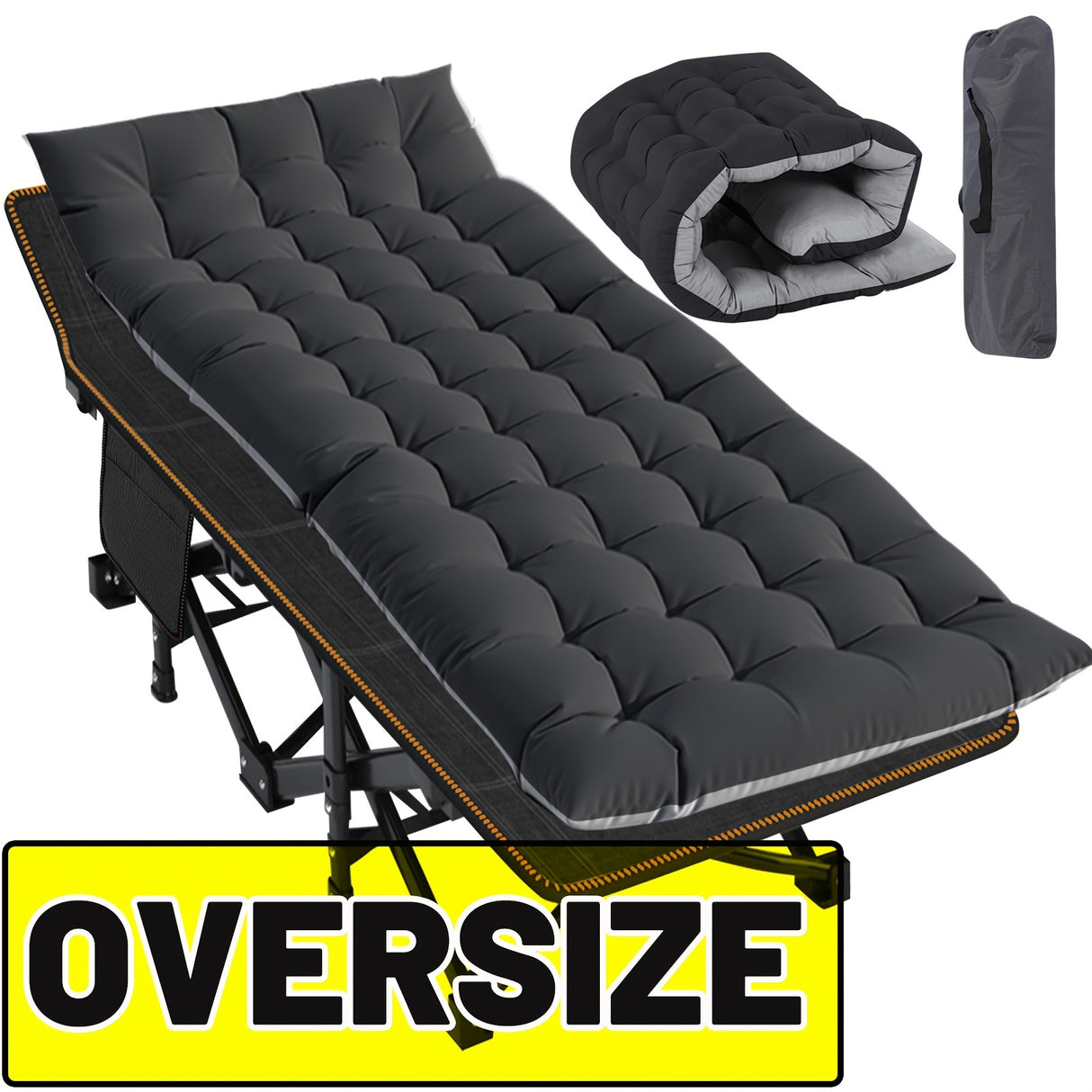 LILYPELLE Oversized XL Folding Camping Cot, Heavy Duty Sleeping Cots with Carry Bag, Double Layer Oxford Portable Travel Camp Cots for Home, Office Nap and Outdoor Beach