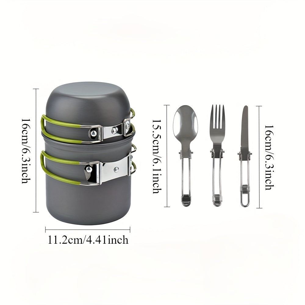 1pc Camping Cookware Kit With Stainless Forks Knives Spoons For Outdoor Camping, Picnic, Travel, Cooking