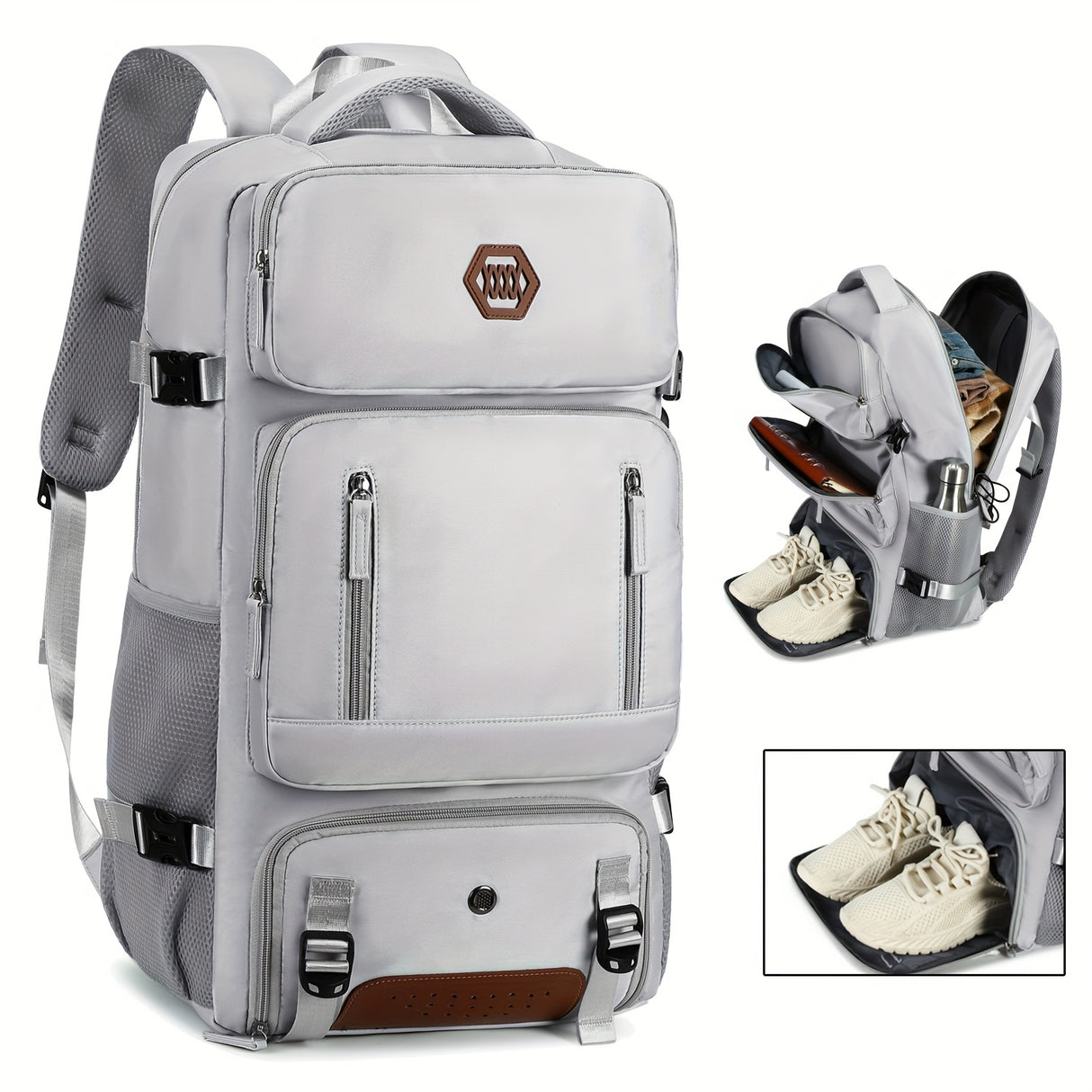 Light Blue Travel Backpack for Men and Women – Fits 17.3" Laptop, Adjustable Straps, Shoe Compartment, Breathable Mesh Back, Durable Polyester for Camping, Hiking, and Travel – Casual, Multipurpose Design