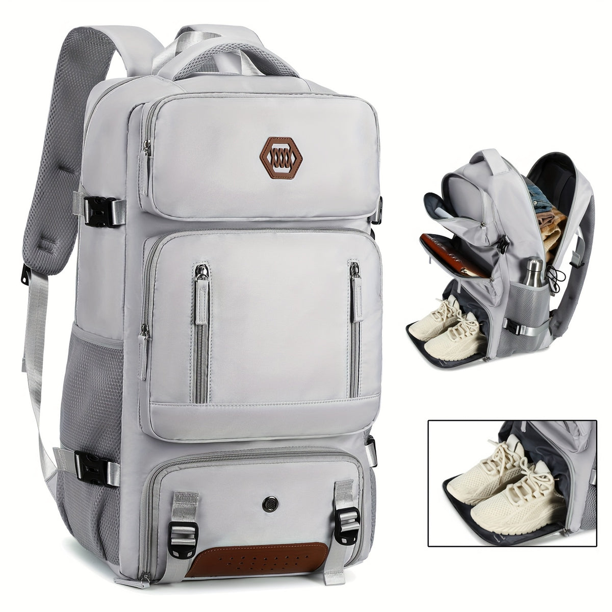 Light Blue Travel Backpack for Men and Women – Fits 17.3" Laptop, Adjustable Straps, Shoe Compartment, Breathable Mesh Back, Durable Polyester for Camping, Hiking, and Travel – Casual, Multipurpose Design