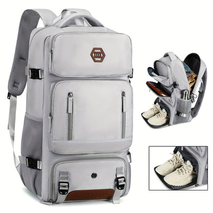 Light Blue Travel Backpack for Men and Women – Fits 17.3" Laptop, Adjustable Straps, Shoe Compartment, Breathable Mesh Back, Durable Polyester for Camping, Hiking, and Travel – Casual, Multipurpose Design