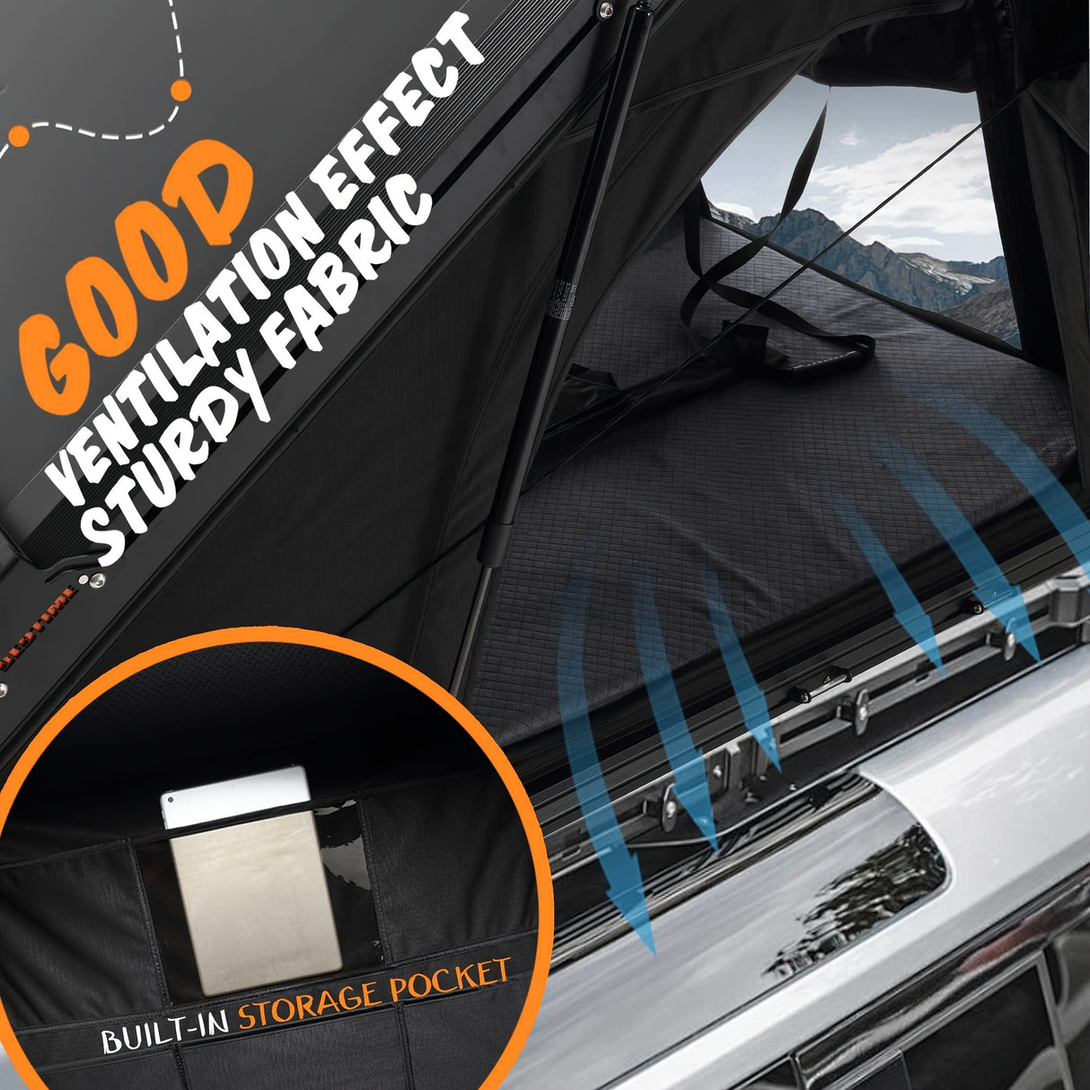 BEDTIME Hard Shell Rooftop Tent-Honeycomb Aluminum, Hydraulic Support, Three Second Speed Open, Roof Rack, High Rebound Memory Sponge Mattress, Sturdy, Better Ventilation For 2-3 People Car SUV Truck Tent
