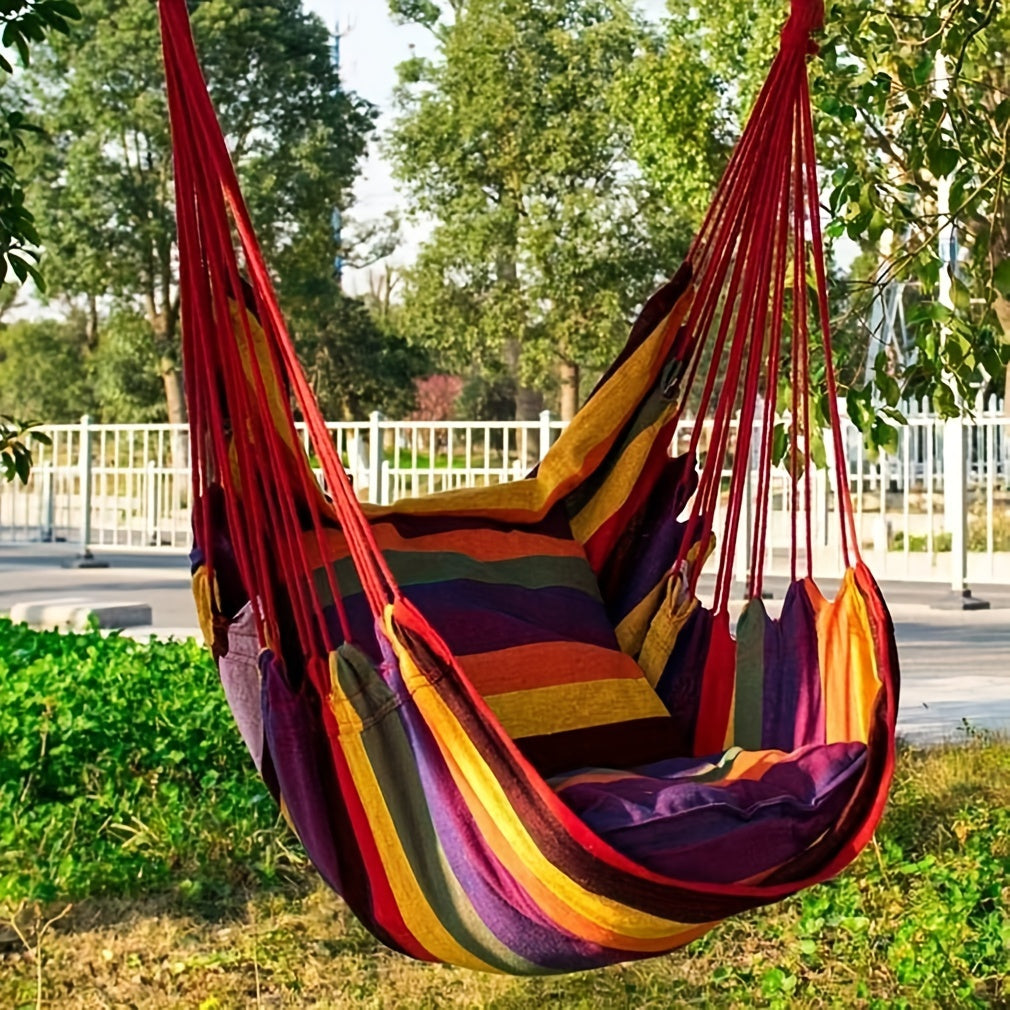 1pc Outdoor Hammock Chair Leisure Swing Hanging Chair Canvas Without Pillow And Cushion Indoor Outdoor Hammock Garden Leisure Furniture Hammocks, OPP Sealed Bag