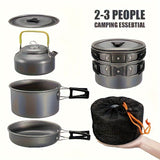 Flat Bottom Non-stick Pan, Foldable Camping Cookware Set, Portable Picnic Non-stick Pan And Lightweight Kettle Set, Mesh Storage Bag, Suitable For Outings, Hiking, Spring Outings, Family Gatherings