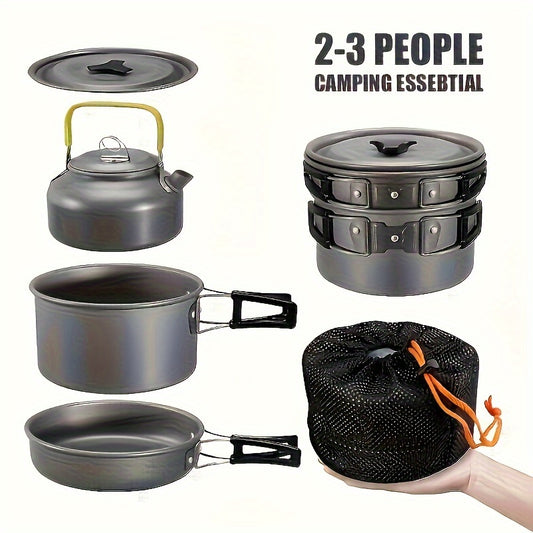 Flat Bottom Non-stick Pan, Foldable Camping Cookware Set, Portable Picnic Non-stick Pan And Lightweight Kettle Set, Mesh Storage Bag, Suitable For Outings, Hiking, Spring Outings, Family Gatherings