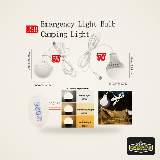 DC5V Led Camping Light 5W/7W Usb Emergency Bulb 3-color Dimmable Hanging Tent Light Barbecue Fishing Repair Outdoor Equipment