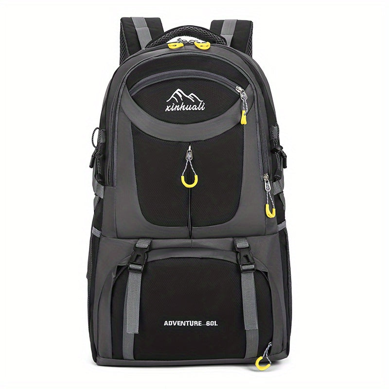 OGEHUAFEE 40L Adventure Backpack - Black with Yellow Accents, Adjustable Straps, Multiple Compartments, Durable Nylon, Ideal for Hiking, Travel, and Everyday Use, Travel Gear | Adjustable Strap Backpack | Durable Zippers