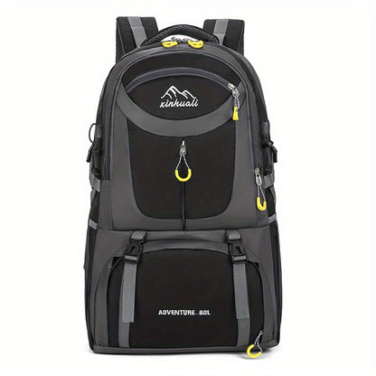 OGEHUAFEE 40L Adventure Backpack - Black with Yellow Accents, Adjustable Straps, Multiple Compartments, Durable Nylon, Ideal for Hiking, Travel, and Everyday Use, Travel Gear | Adjustable Strap Backpack | Durable Zippers