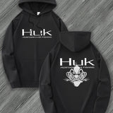 [Trendy Hooded Sweatshirt] HUK PERFORMANCE FISHING Men's Trendy Hooded Sweatshirt | Casual Drawstring Hoodie with Kangaroo Pocket, Geometric Design, All-Season Wear, Regular Fit