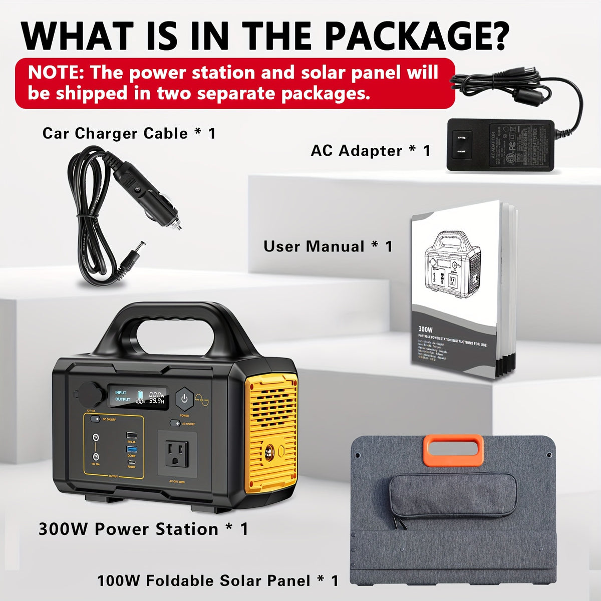 293Wh/300W Portable Power Bank With Solar Panel For Family Emergency Outdoor Hunting Camping RV Trip