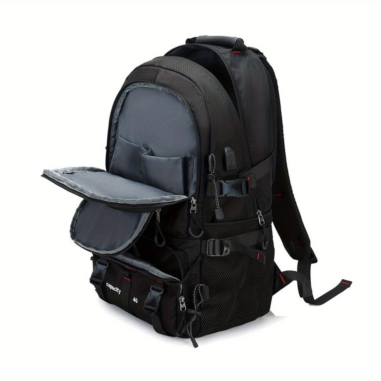 [Lightweight Hiking Backpack] CASAKECA 40L Lightweight Hiking Backpack | Durable Polyester Outdoor Travel Daypack with Laptop Sleeve, Adjustable Straps, USB Charging Port, and Multiple Compartments for Climbing, Camping & Tou