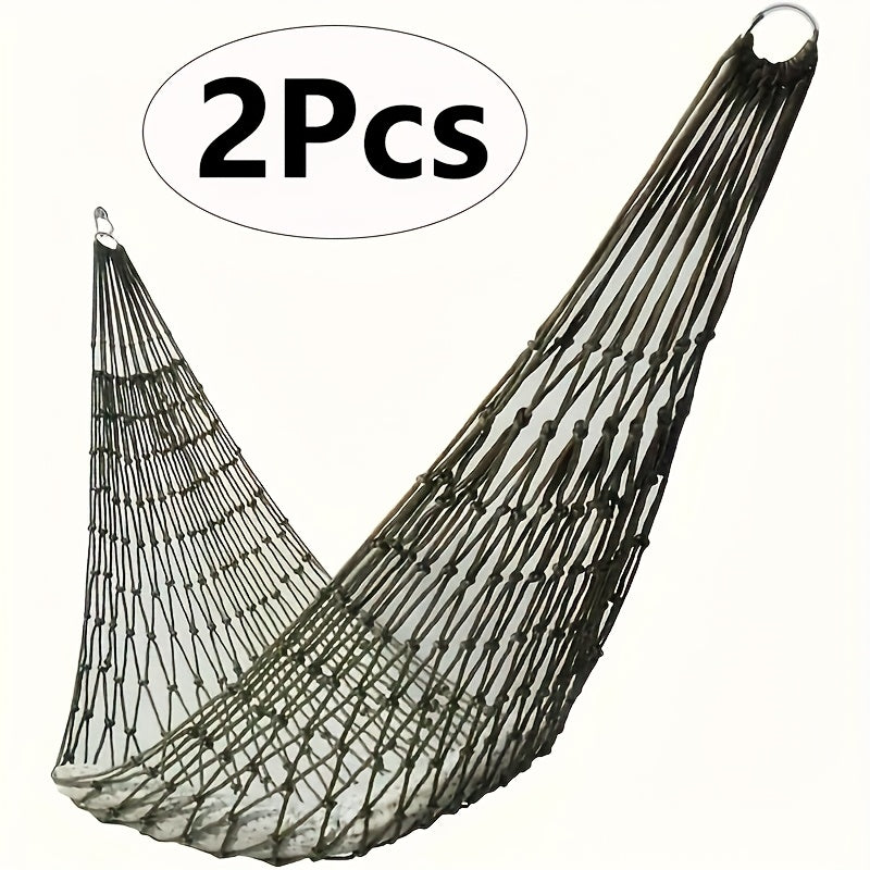 2pcs Portable Nylon Mesh Hammocks - Durable, Non-Woven Outdoor Relaxation Gear for Camping & Sports