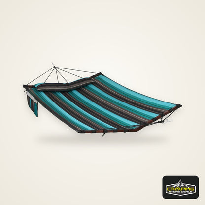 Deluxe 12ft 2-Person Beige Hammock with V-Shaped Hardwood Spreader Bar & Durable Nylon Rope - 450LB Capacity, Quick-Dry Fabric for Patio, Garden, Backyard, Beach & Poolside Relaxation, Hammocks for Outside