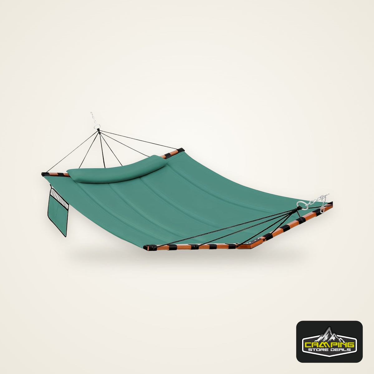 Deluxe 12ft 2-Person Beige Hammock with V-Shaped Hardwood Spreader Bar & Durable Nylon Rope - 450LB Capacity, Quick-Dry Fabric for Patio, Garden, Backyard, Beach & Poolside Relaxation, Hammocks for Outside