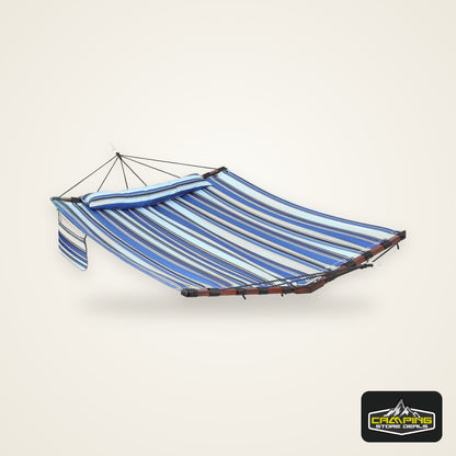 Deluxe 12ft 2-Person Beige Hammock with V-Shaped Hardwood Spreader Bar & Durable Nylon Rope - 450LB Capacity, Quick-Dry Fabric for Patio, Garden, Backyard, Beach & Poolside Relaxation, Hammocks for Outside