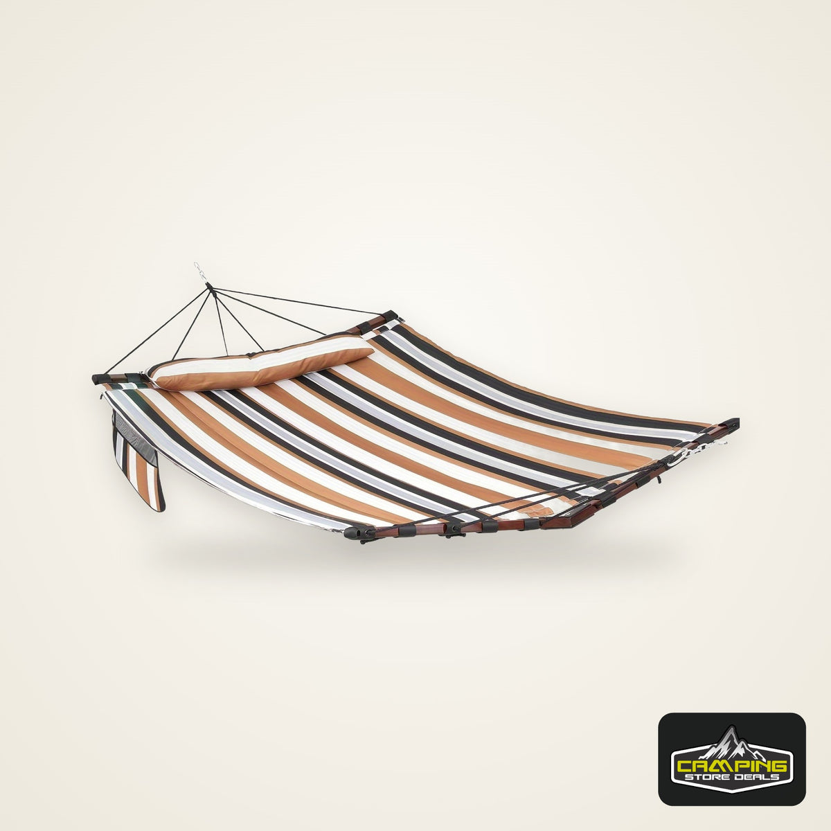 Deluxe 12ft 2-Person Beige Hammock with V-Shaped Hardwood Spreader Bar & Durable Nylon Rope - 450LB Capacity, Quick-Dry Fabric for Patio, Garden, Backyard, Beach & Poolside Relaxation, Hammocks for Outside