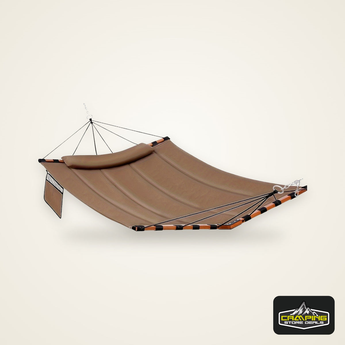 Deluxe 12ft 2-Person Beige Hammock with V-Shaped Hardwood Spreader Bar & Durable Nylon Rope - 450LB Capacity, Quick-Dry Fabric for Patio, Garden, Backyard, Beach & Poolside Relaxation, Hammocks for Outside
